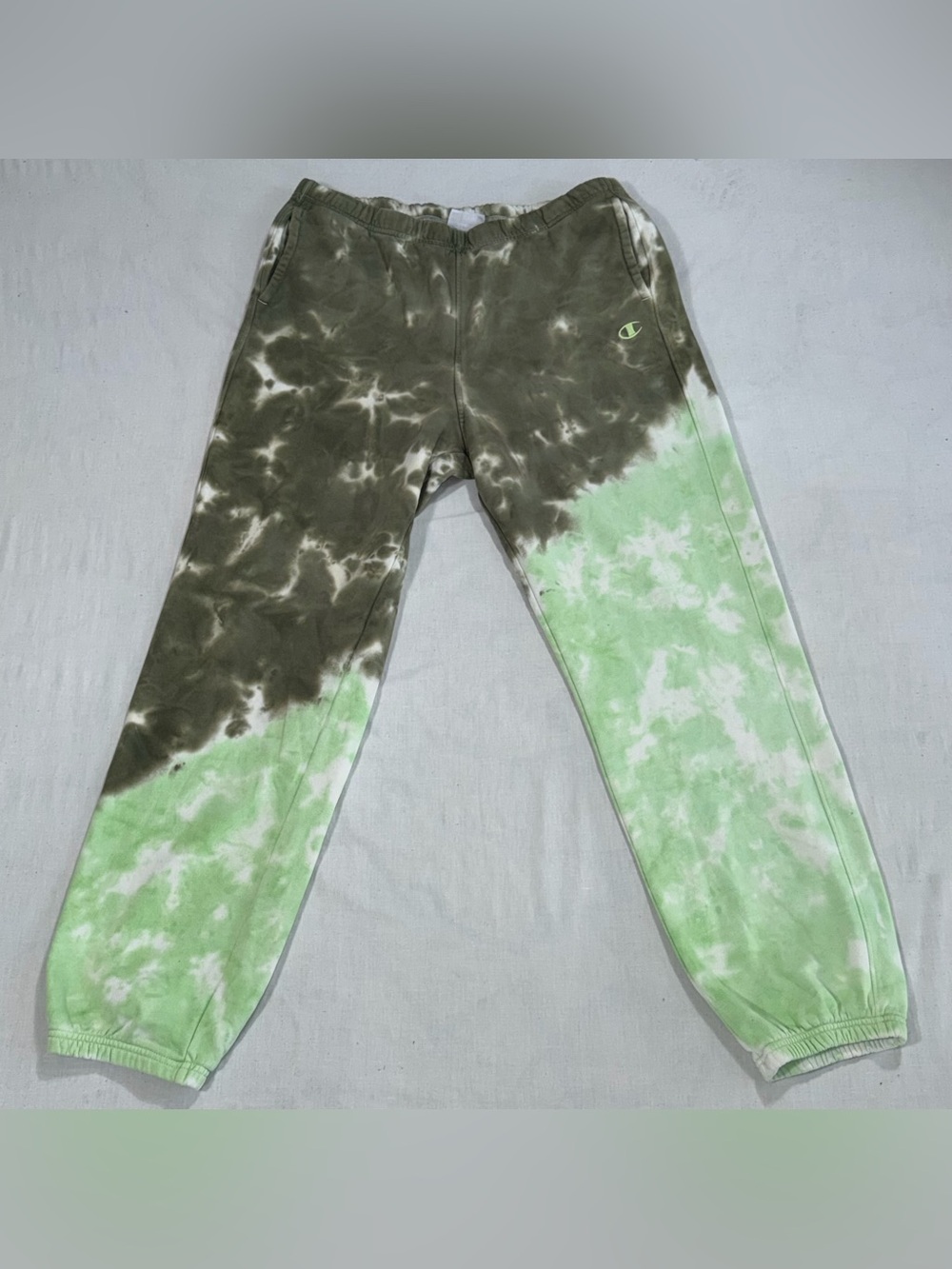 Champion Green Tie Dye Jogger Pants Women's XL Logo Tape Streetwear O90